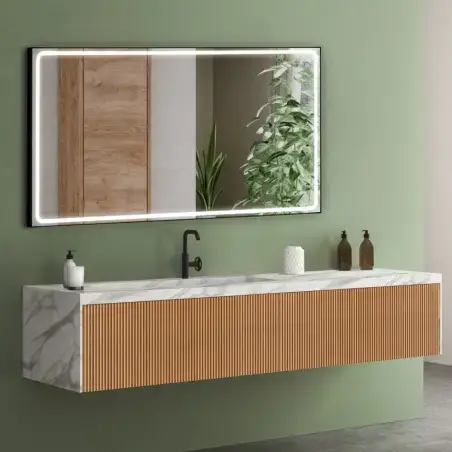 Mirall Shining 1, LED spejl med lys og sort ramme, 140 x 80 cm