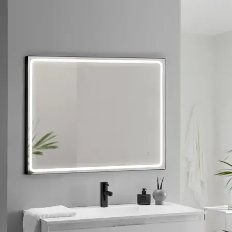 Mirall Shining 1, LED spejl med lys og sort ramme, 120 x 80 cm