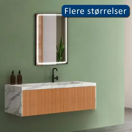 Mirall Shining 1, LED spejl med lys og sort ramme, 50 x 80 cm