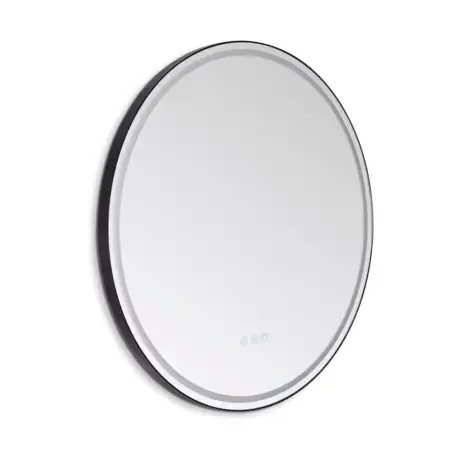 Mirall Lumina 3, LED spejl med lys, antidug, lysstyring og sort ramme, Ø80 cm