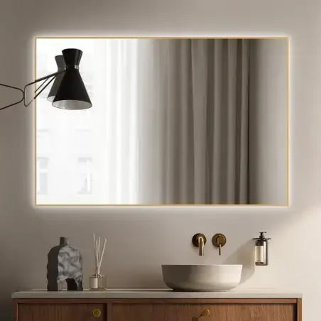Mirall Lumora guld, LED spejl med lys, 80 x 80 cm