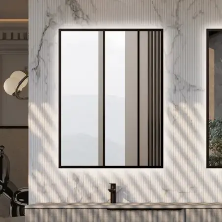 Mirall Lumora sort, LED spejl med lys, 80 x 80 cm