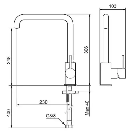 Mora Inxx II Sharp køkkenarmatur, U-tud, børstet messing