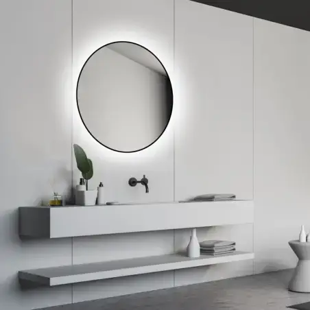 Nordic Bad Olivia 1, rundt LED-spejl med sort ramme, Ø80 cm