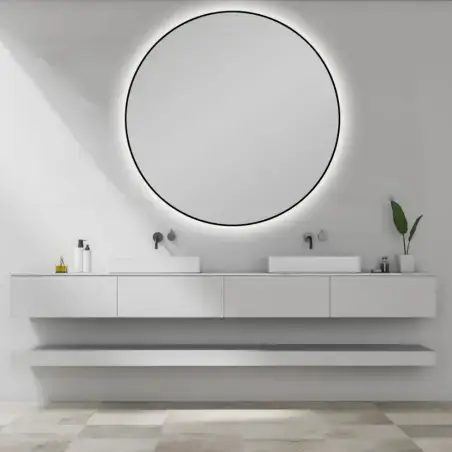 Nordic Bad Olivia 1, rundt LED-spejl med sort ramme, Ø60 cm