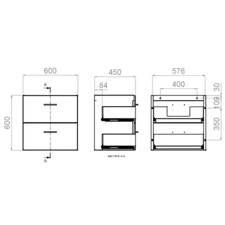 Kriss Skandi vandtæt baderumsmøbel m/2 skuffer, antracitgrå, 60 cm