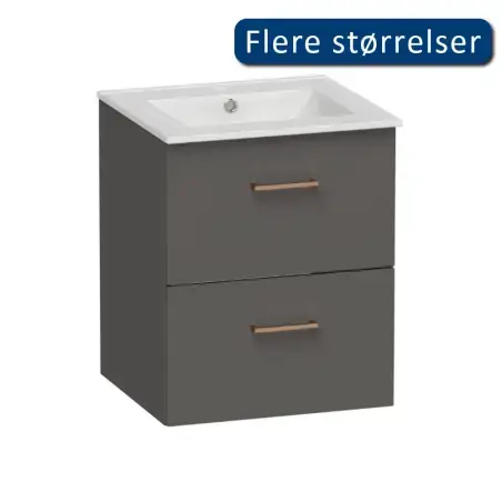 Kriss Skandi vandtæt baderumsmøbel m/2 skuffer, antracitgrå, 50 cm