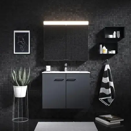 Kriss Skandi LED spejlskab, antracitgrå, 60 cm