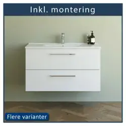 Inkl. montering, Danani Mido+ baderumsmøbel, 101 cm - Mat hvid