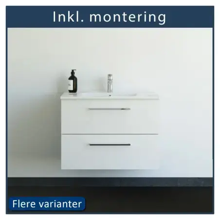Inkl. montering, Danani Mido+ baderumsmøbel, 81 cm - Mat hvid