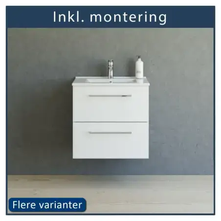 Inkl. montering, Danani Mido+ baderumsmøbel, 61 cm - Mat hvid