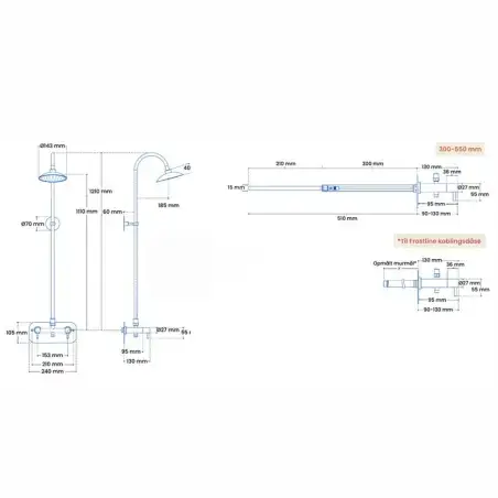 Frostline Eqi udendørsbruser til vægmontering, kobber, 30-55 cm væg