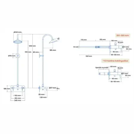 Frostline Eqi udendørsbruser til vægmontering, kobber, 13-35 cm væg