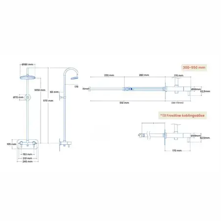 Frostline Duo udendørsbruser til vægmontering, matsort, 13-35 cm væg