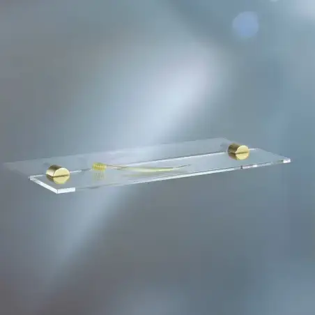 Vola T25 - 59 spejlhylde med klar akryl hylde - børstet messing natur