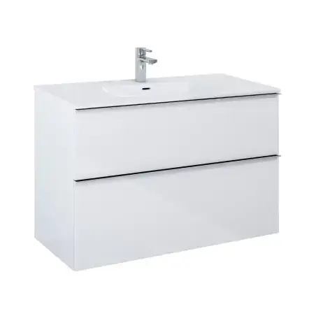 Mirall Hue 2 møbelpakke 100x46,5 cm, med skuffer, valgfrit greb, blank hvid