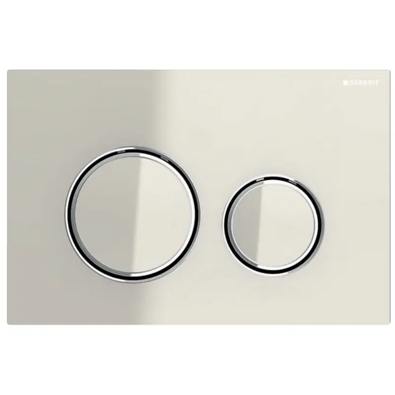 Geberit Sigma 50, rund betjeningsplade - Beige glas (sandgrå), krom