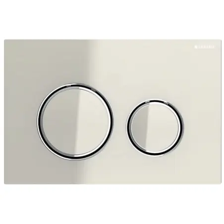 Geberit Sigma 50, rund betjeningsplade - Beige glas (sandgrå), krom