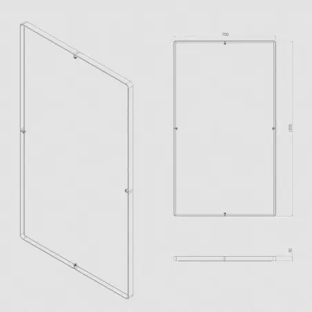 Toni Copenhagen rektangulært spejl, 70 x 120 cm, Nikkel