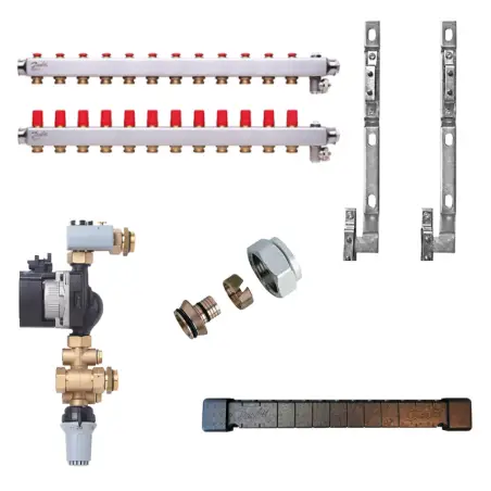 Danfoss fordelerrør med gulvevarmeshunt, 12 kredse