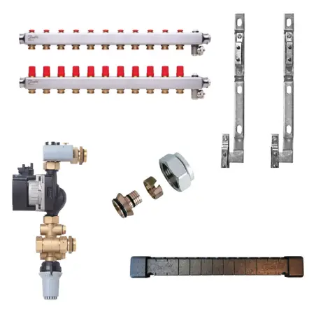 Danfoss fordelerrør med gulvevarmeshunt, 11 kredse