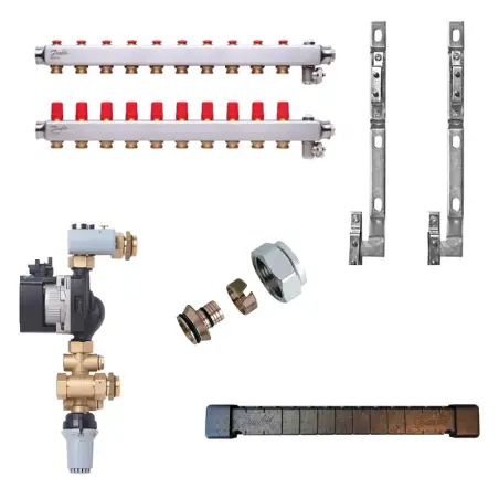 Danfoss fordelerrør med gulvevarmeshunt, 10 kredse