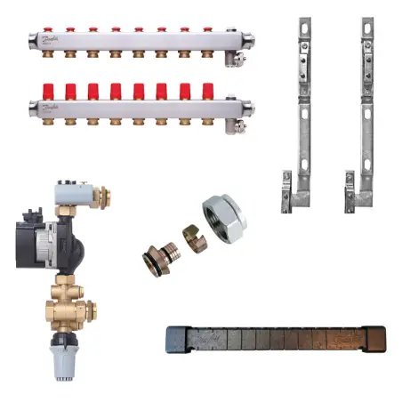 Danfoss fordelerrør med gulvevarmeshunt, 8 kredse