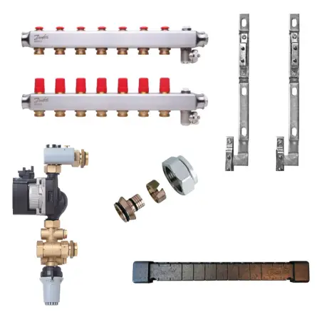 Danfoss fordelerrør med gulvevarmeshunt, 7 kredse