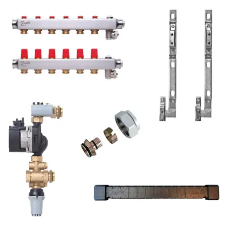 Danfoss fordelerrør med gulvevarmeshunt, 6 kredse
