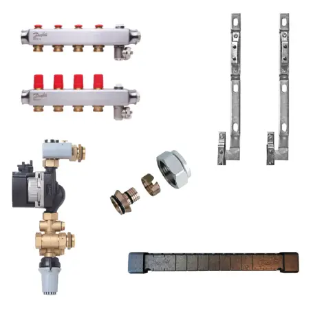 Danfoss fordelerrør med gulvevarmeshunt, 4 kredse
