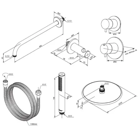 Damixa Silhouet DS1 brusesystem til indbygning, rustfrit stål