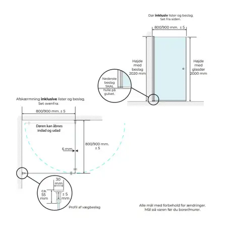 TopDesign Brusehjørne 6mm, klar glas - 80x80x200cm - komplet sæt
