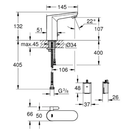 Grohe Eurosmart Cosmopolitan E Håndvaskarmatur - krom