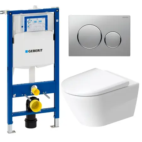 Toiletpakke m/Duravit D-Neo toilet m/ Geberit cisterne, sæde og sigma20 mat krom