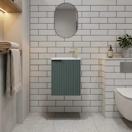 Nortiq Verona baderumsmøbel m/låge og spejl, 40 cm, Støvet grøn