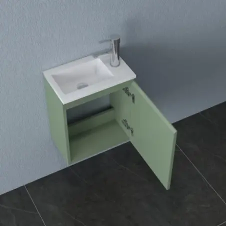 Nortiq Pisa baderumsmøbel m/låge og spejl, 40 cm, Støvet grøn