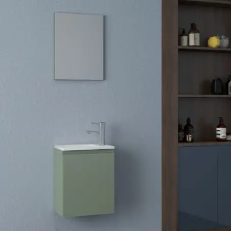 Nortiq Pisa baderumsmøbel m/låge og spejl, 40 cm, Støvet grøn