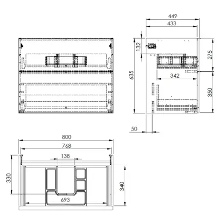 Mirall Hue 3 møbelpakke 80x45 cm, med skuffer, valgfrit greb, Fjordgrøn