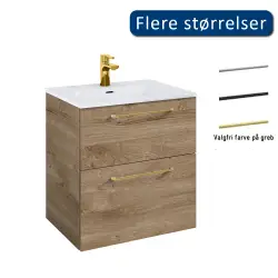 Mirall Hue 3 møbelpakke 60x45 cm, med skuffer, valgfrit greb, Eg