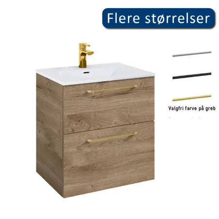 Mirall Hue 3 møbelpakke 60x45 cm, med skuffer, valgfrit greb, Eg