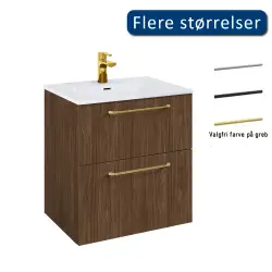 Mirall Hue 3 møbelpakke 60x45 cm, med skuffer, valgfrit greb, Valnød