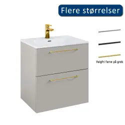 Mirall Hue 3 møbelpakke 60x45 cm, med skuffer, valgfrit greb, Mat grå