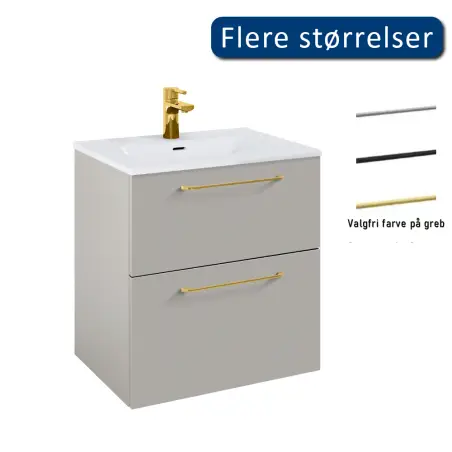 Mirall Hue 3 møbelpakke 60x45 cm, med skuffer, valgfrit greb, Mat grå