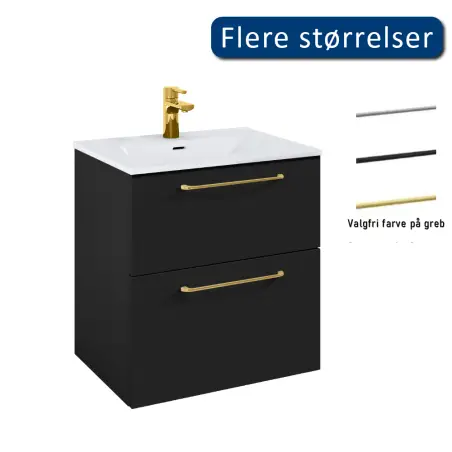 Mirall Hue 3 møbelpakke 60x45 cm, med skuffer, valgfrit greb, Mat sort