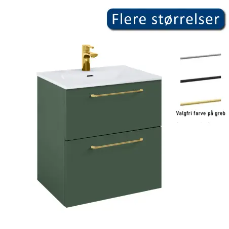 Mirall Hue 3 møbelpakke 60x45 cm, med skuffer, valgfrit greb, Skovgrøn