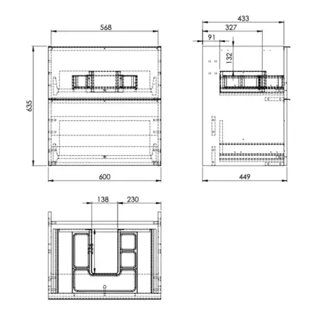 Mirall Hue 3 møbelpakke 60x45 cm, med skuffer, valgfrit greb, Marine blå