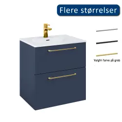 Mirall Hue 3 møbelpakke 60x45 cm, med skuffer, valgfrit greb, Marine blå