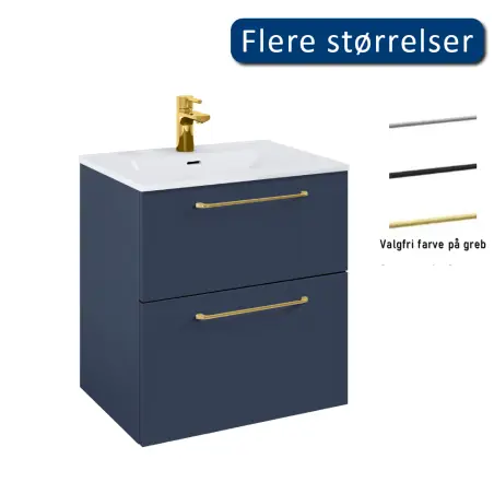 Mirall Hue 3 møbelpakke 60x45 cm, med skuffer, valgfrit greb, Marine blå
