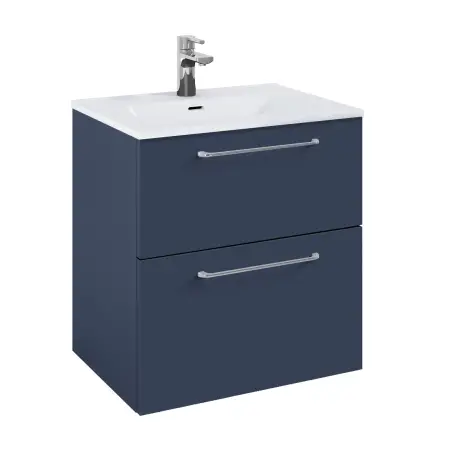 Mirall Hue 3 møbelpakke 60x45 cm, med skuffer, valgfrit greb, Marine blå
