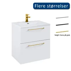 Mirall Hue 3 møbelpakke 60x45 cm, med skuffer, valgfrit greb, Mat hvid